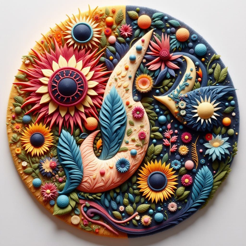 <lora:Mrs H-Crescent Moons:1.0> Use sheets of felt to cut, layer, and glue together animals, faces, objects, or full sce...