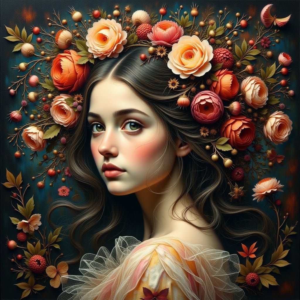 Ethereal Girl with Flowers: A Fusion of Futurism and Bengal ...