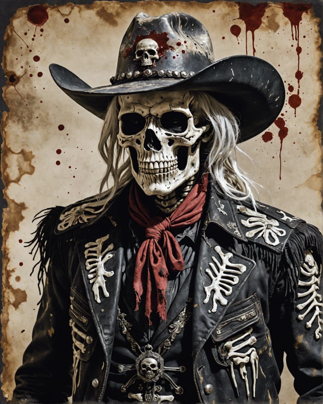 Blackened Skeleton Cowboy Portrait in Photorealistic Style