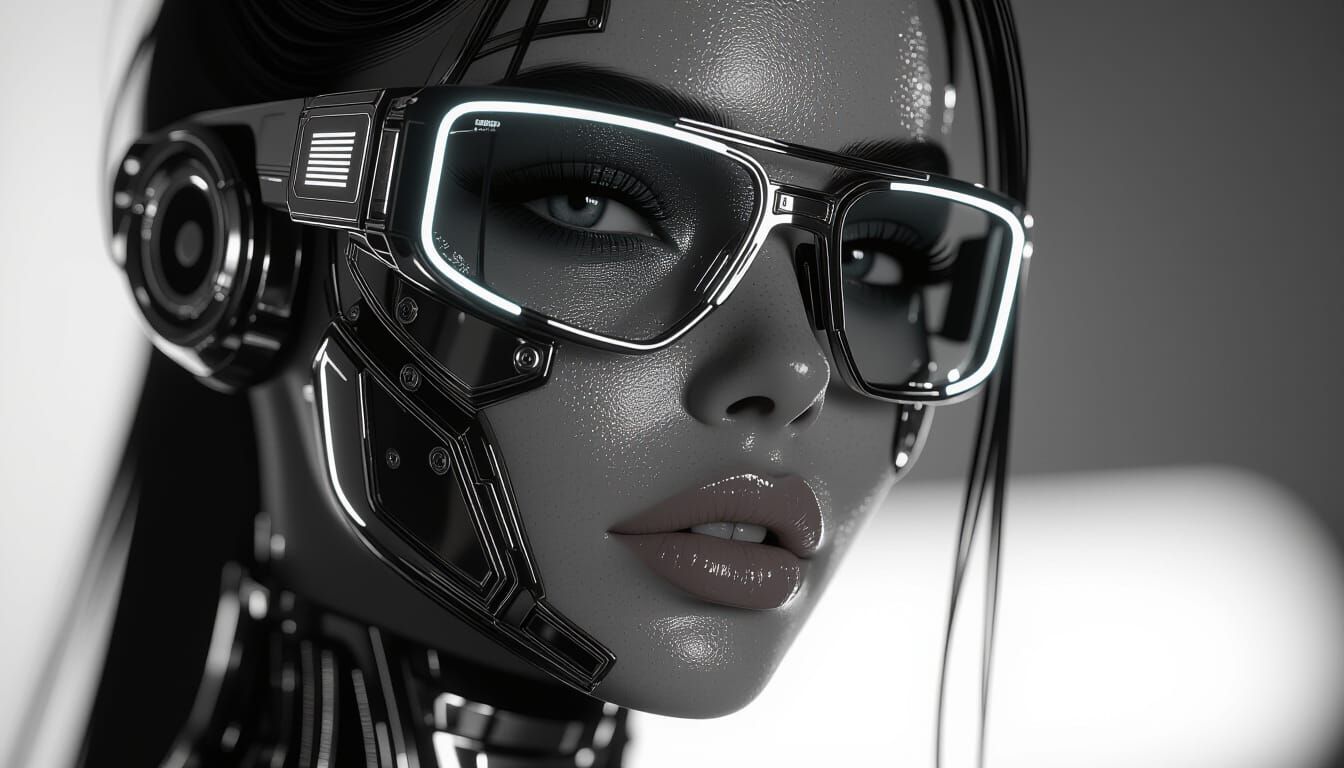 Cyberpunk Girl Portrait in Monochrome with Neon Highlights
