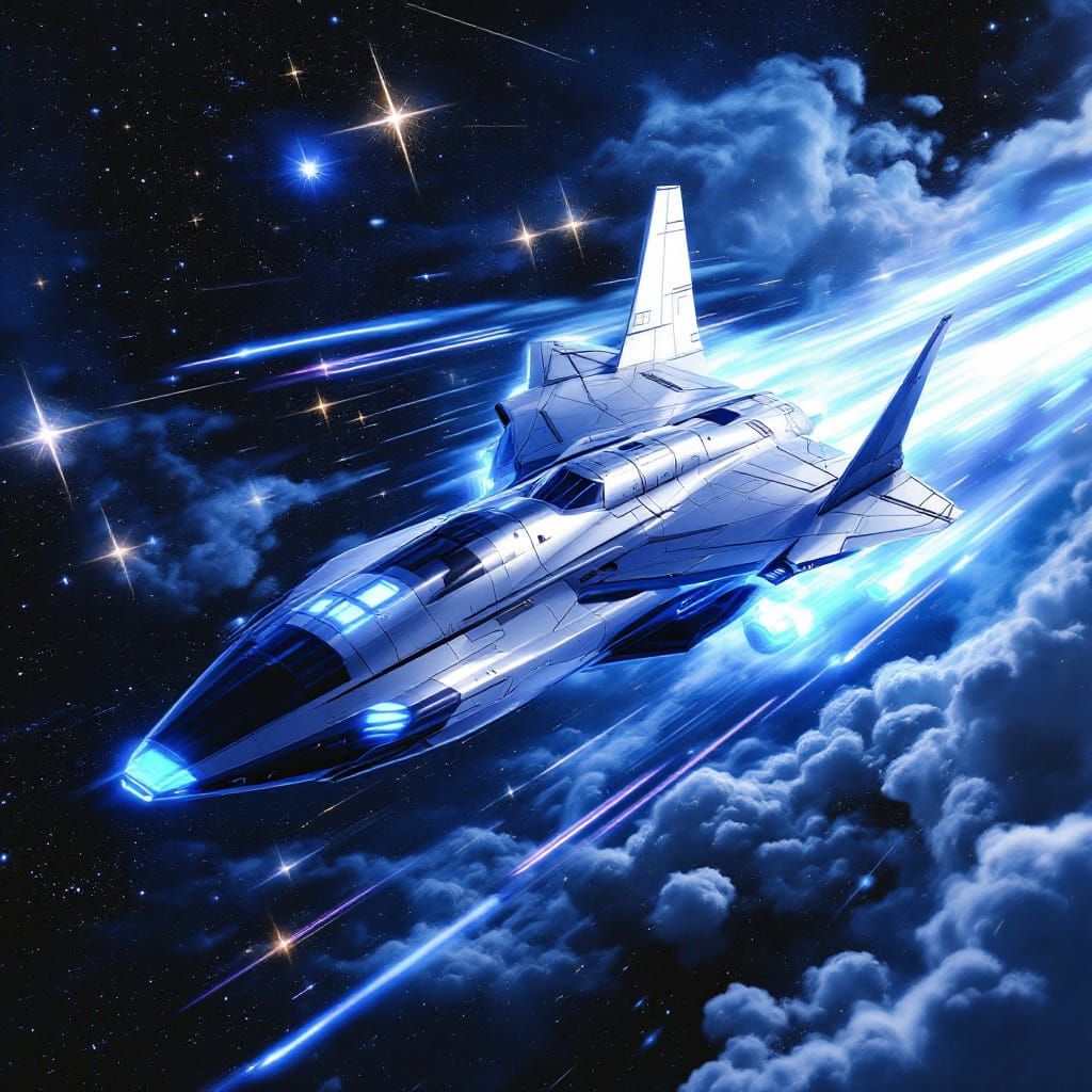 Lightspeed Spaceship Bursts Through Space