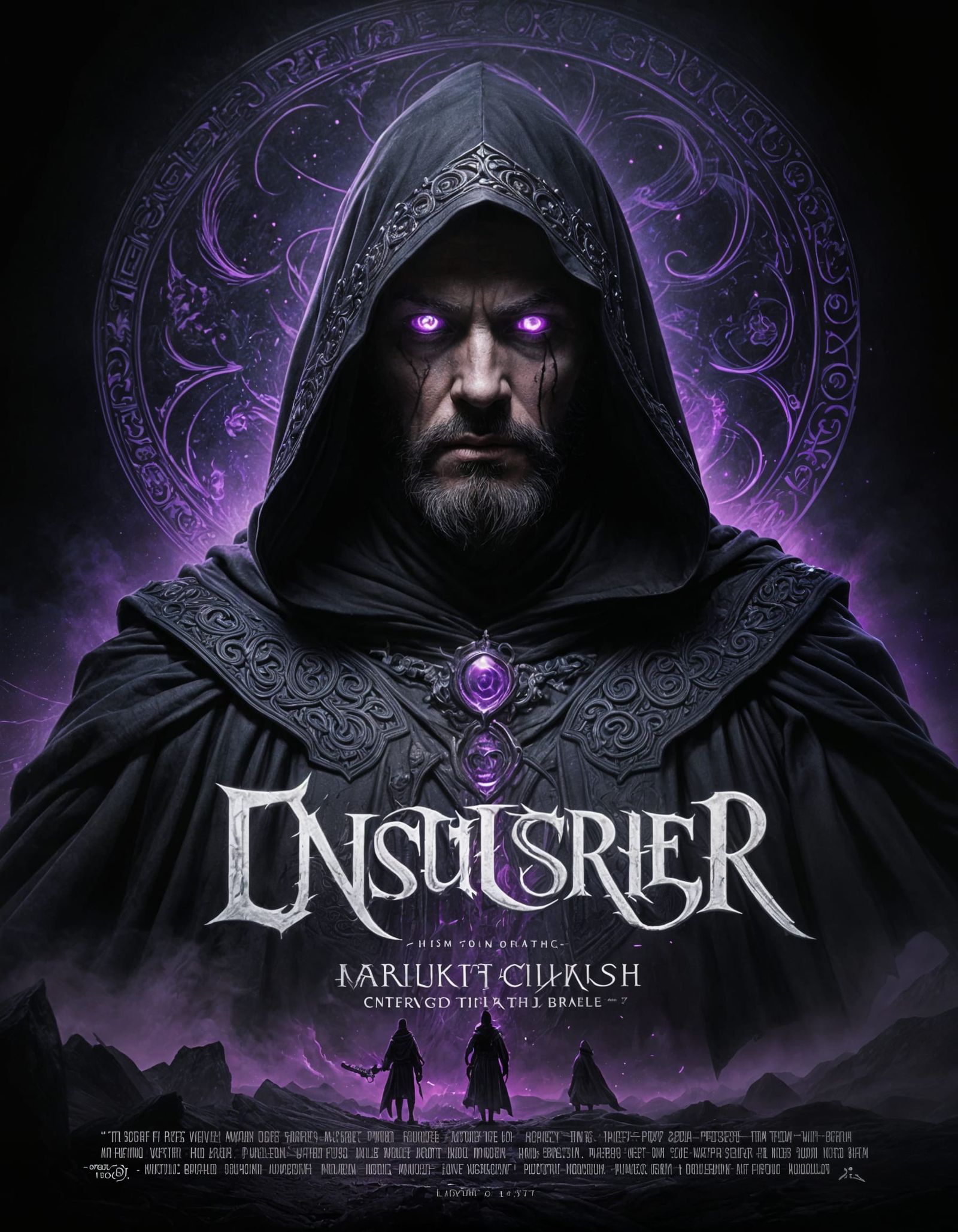 Bearded Warlock Levitating in Void - Movie Poster Concept