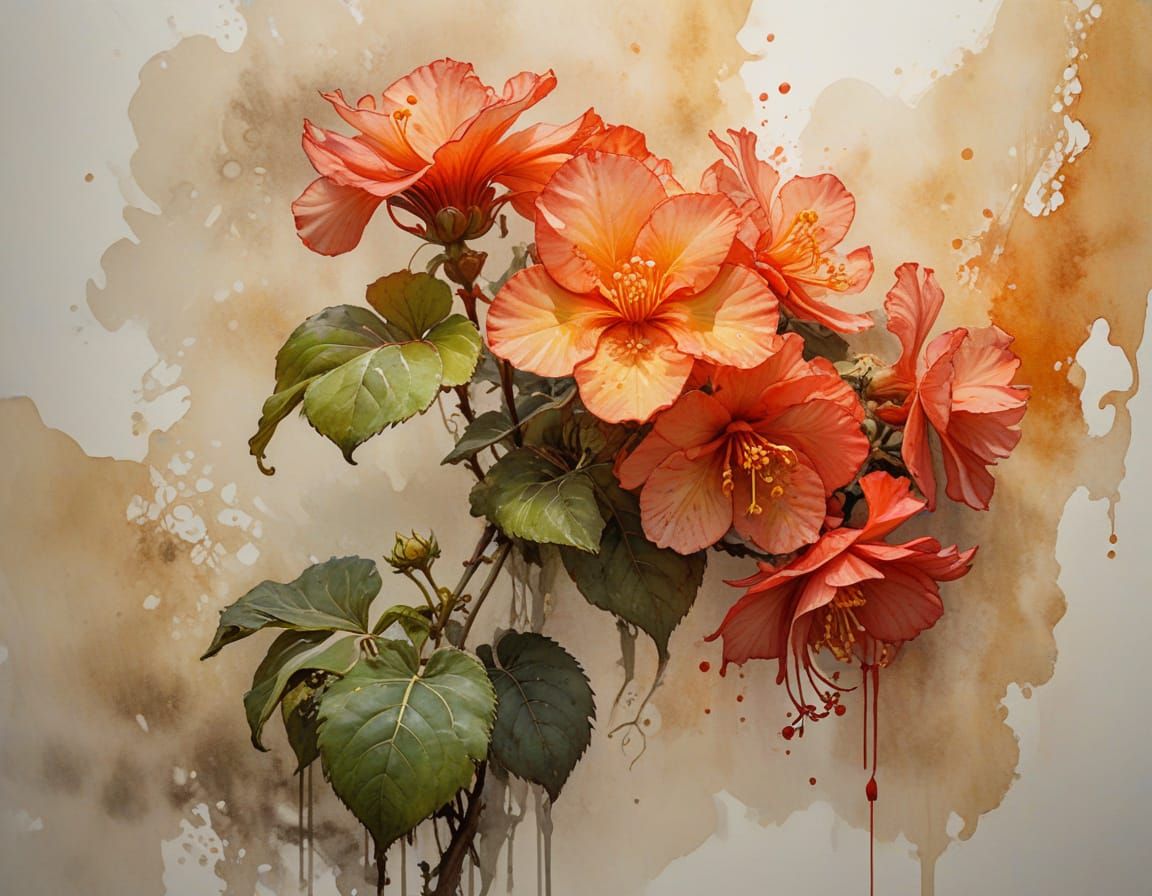 Vining Begonia on Painting, Ink & Watercolor Wash