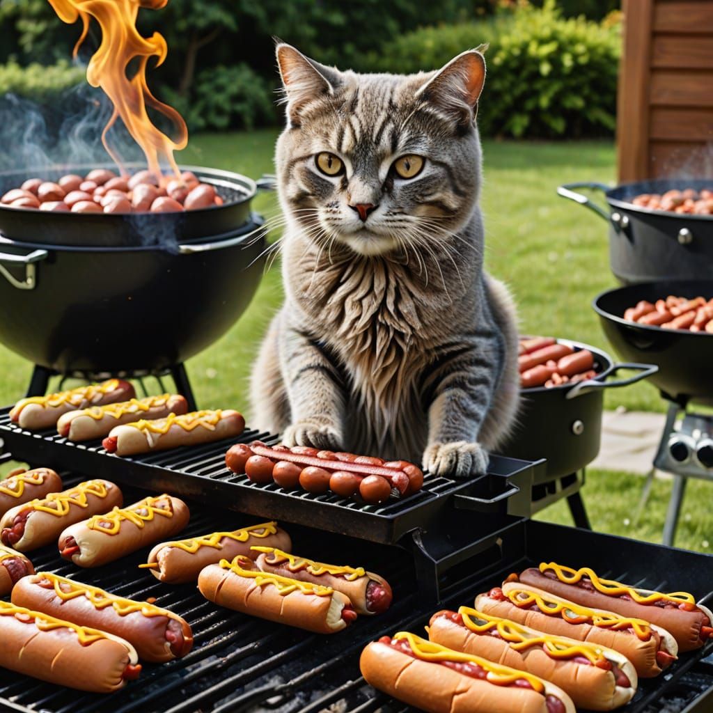 Feline BBQ Master in Action