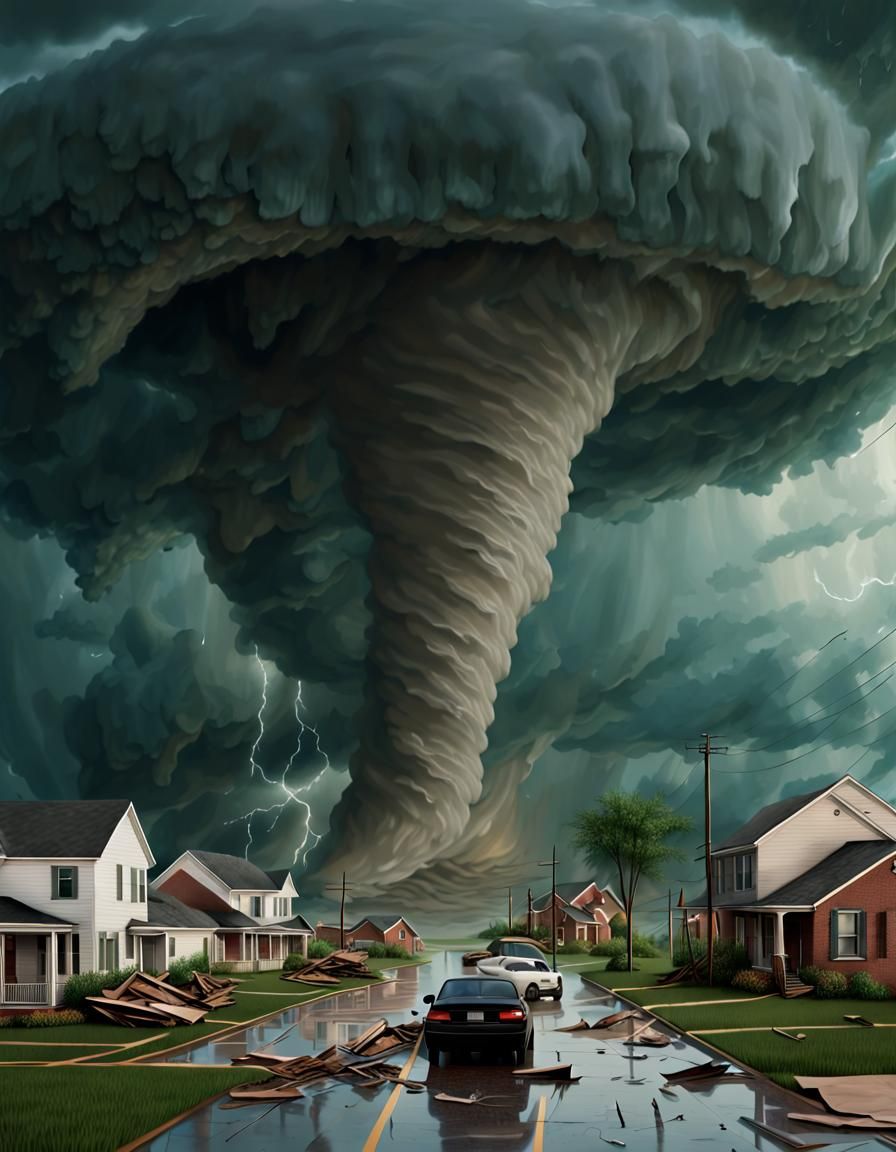 Category 5 Tornado Destroys Town: Hyperrealistic Maximalism