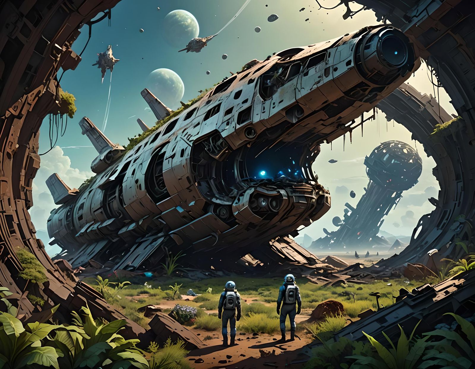 Crashed Starship on Alien Planet: Digital Concept Art