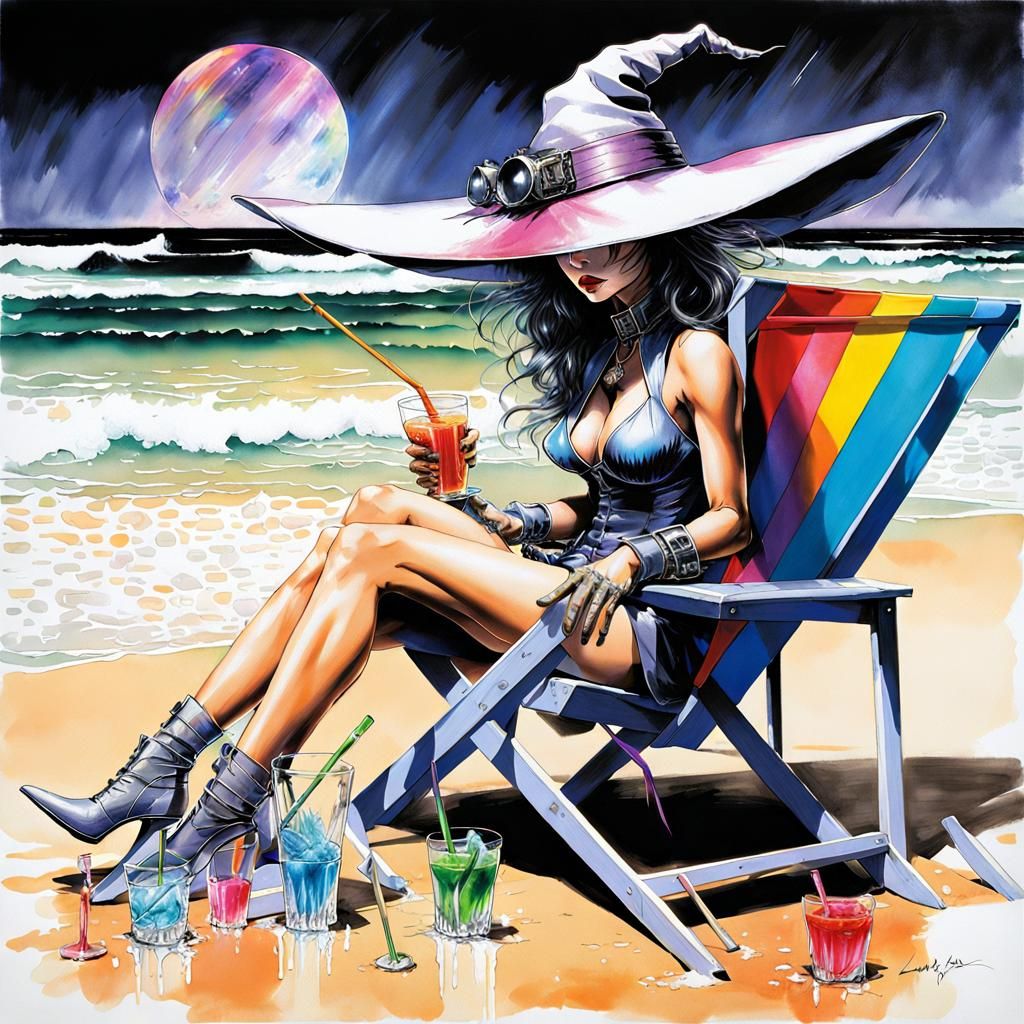 Airbrush Art: Witch Relaxing on a Tropical Beach