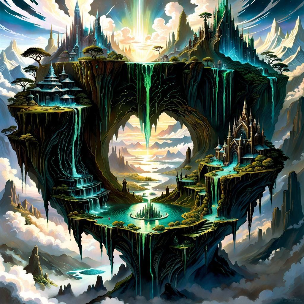 Bioluminescent Elven City in Maximalist Fantasy Style