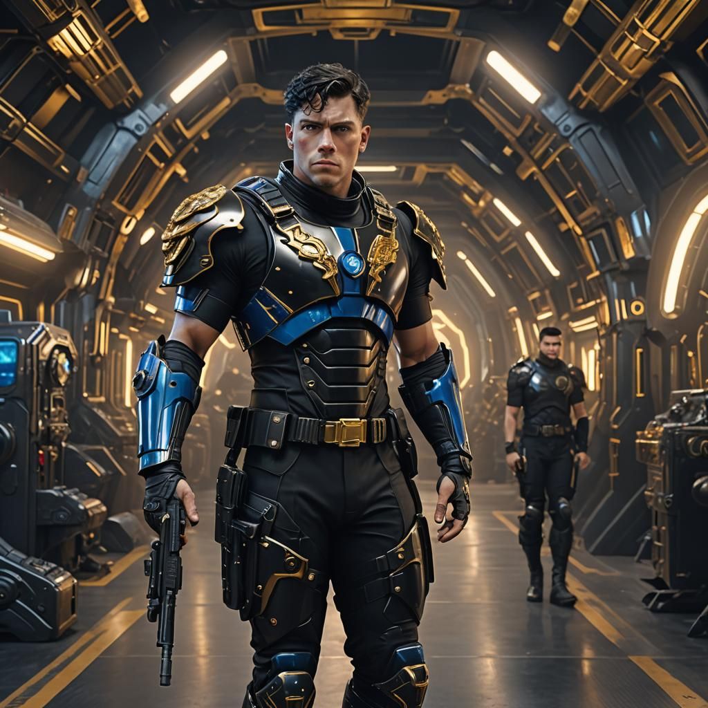 Futuristic Space Officer in Black Armor