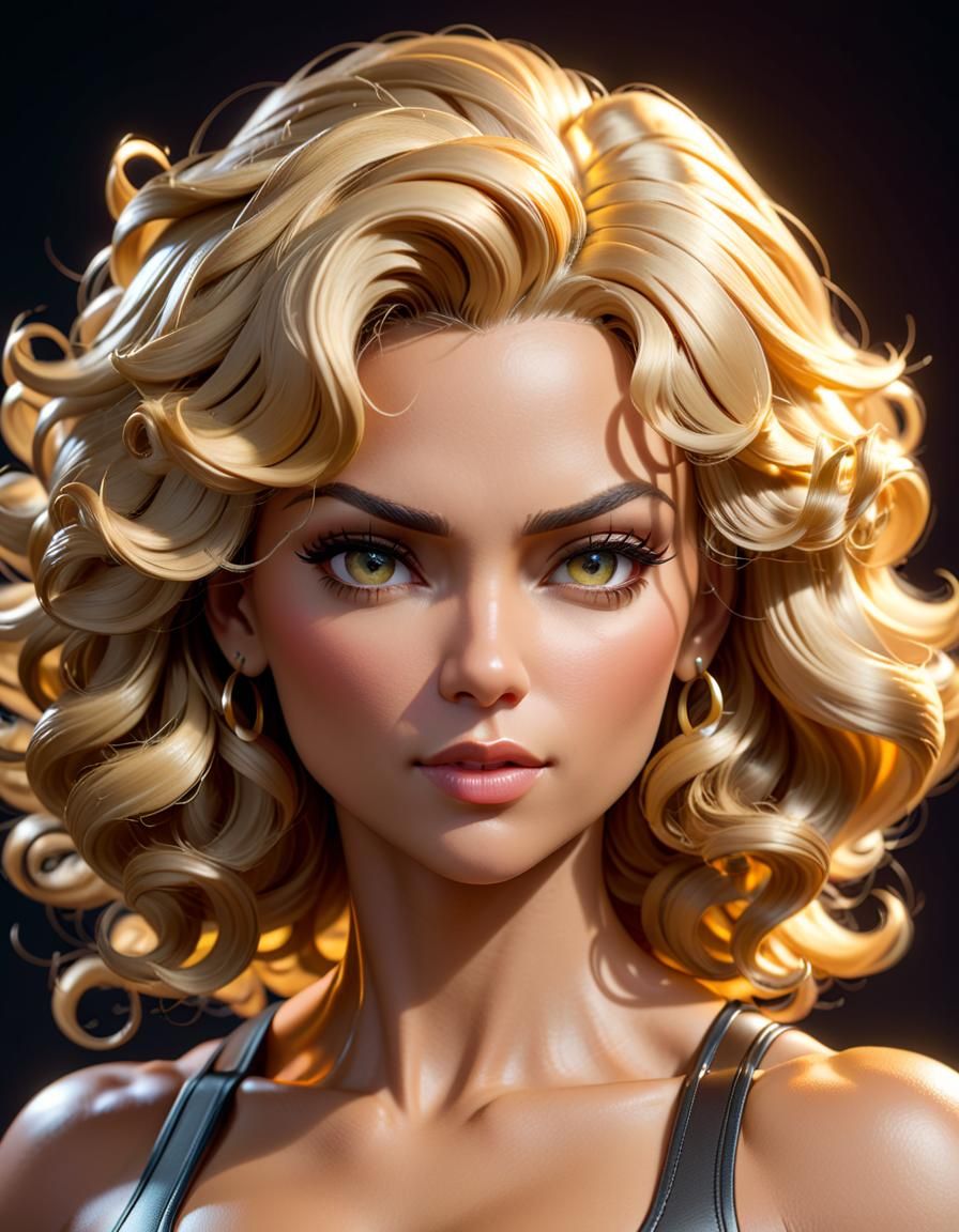 Blonde Bobblehead Portrait: Hyperdetailed Digital Art