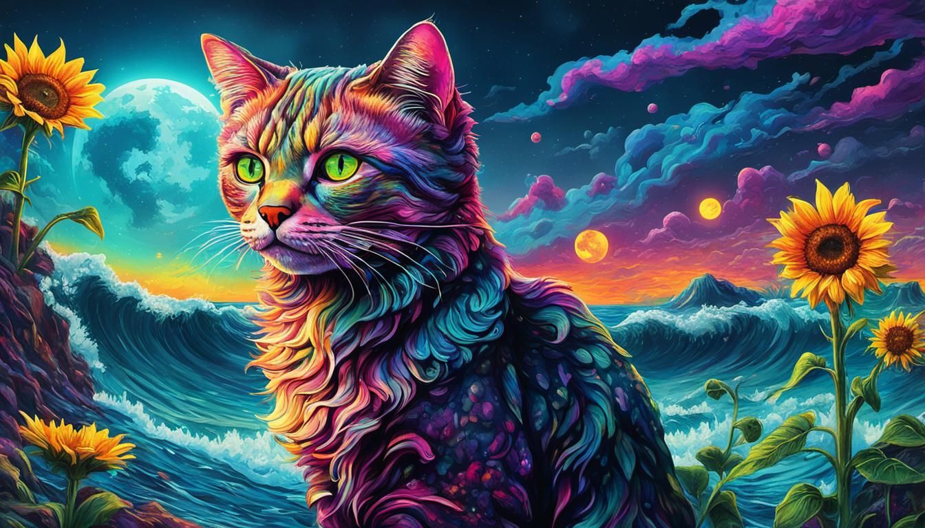 Moonlit Ocean Waves in a Neon Cyberpunk Style