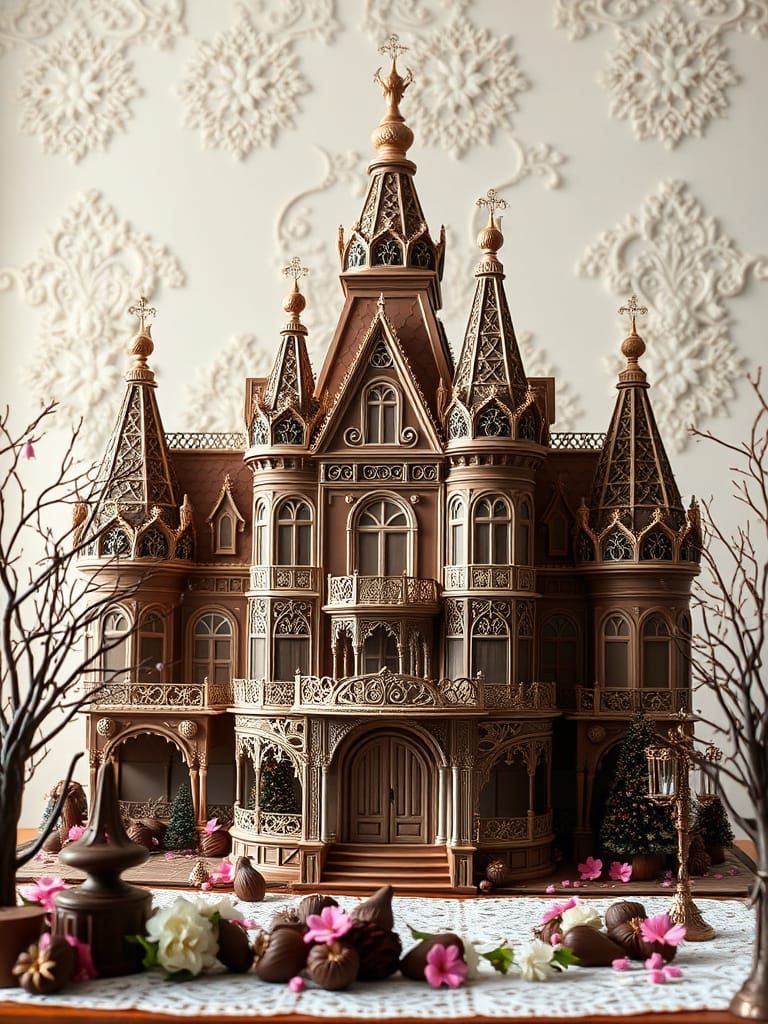 Chocolate Victorian Mansion with Ornate Details