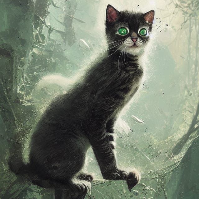 Cute Kitten Portrait with Green Eyes