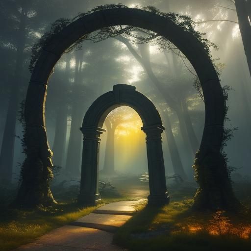 Ethereal Portal in Ancient Mystical Forest