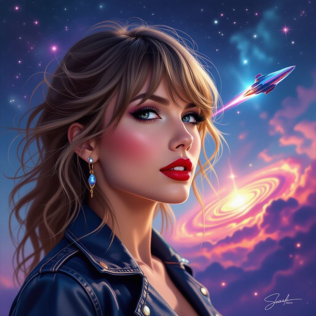 Cosmic Wanderer Taylor Swift in Airbrush Art Style