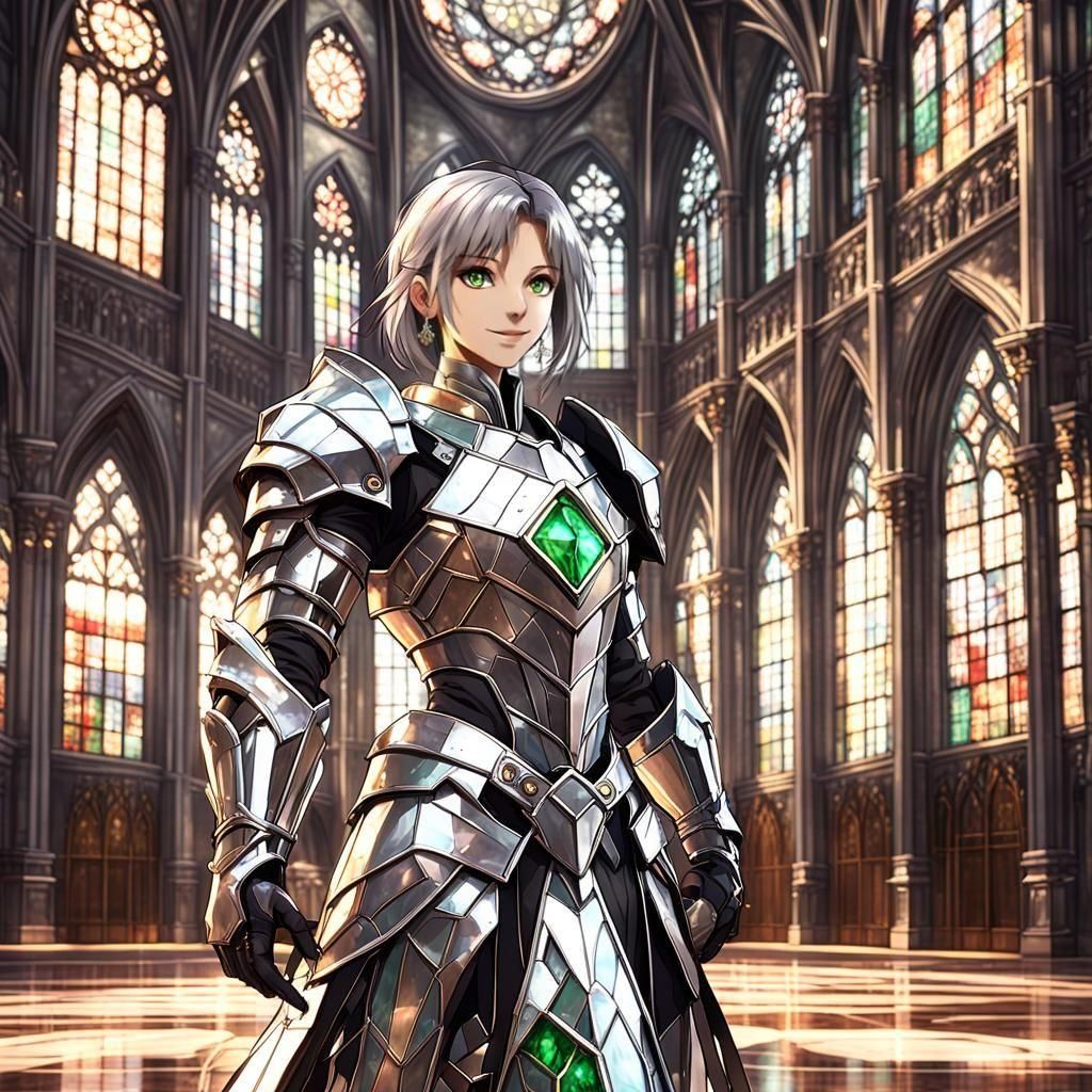 Anime Paladin in Grand Hall: 3D Render