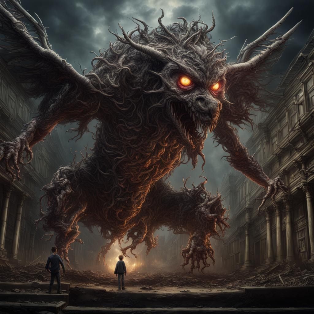 Terrifying Myotismon Horror Monster in Gustave Doré Style