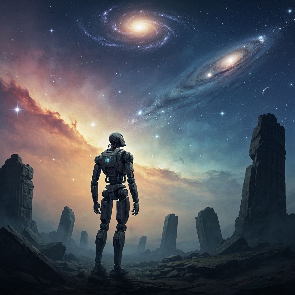 Robot Gazing at Galaxy in Detailed Matte Painting Style