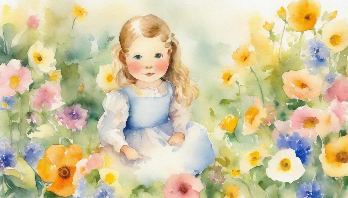 Whimsical Watercolor Portrait of Child Amongst Flowers