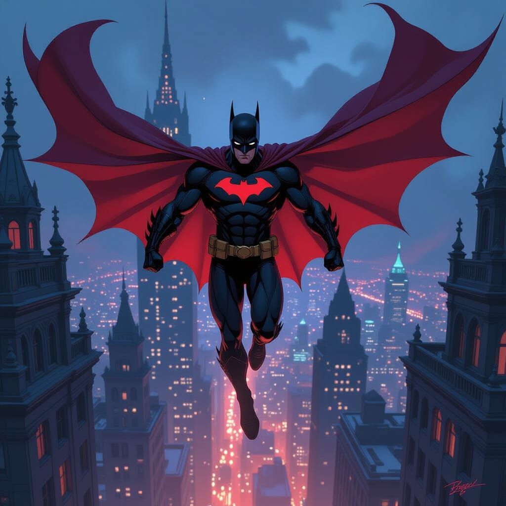 Robin Skywalking Over Gotham City Digital Painting