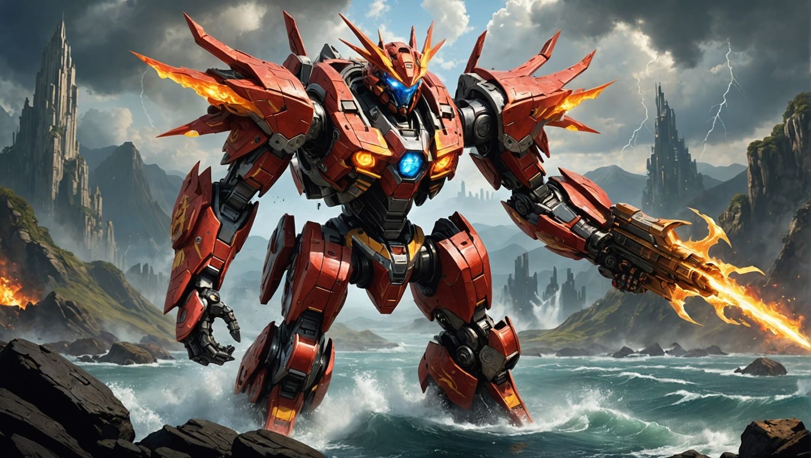 Elemental Mecha Battles in Cataclysmic Planetary Showdown