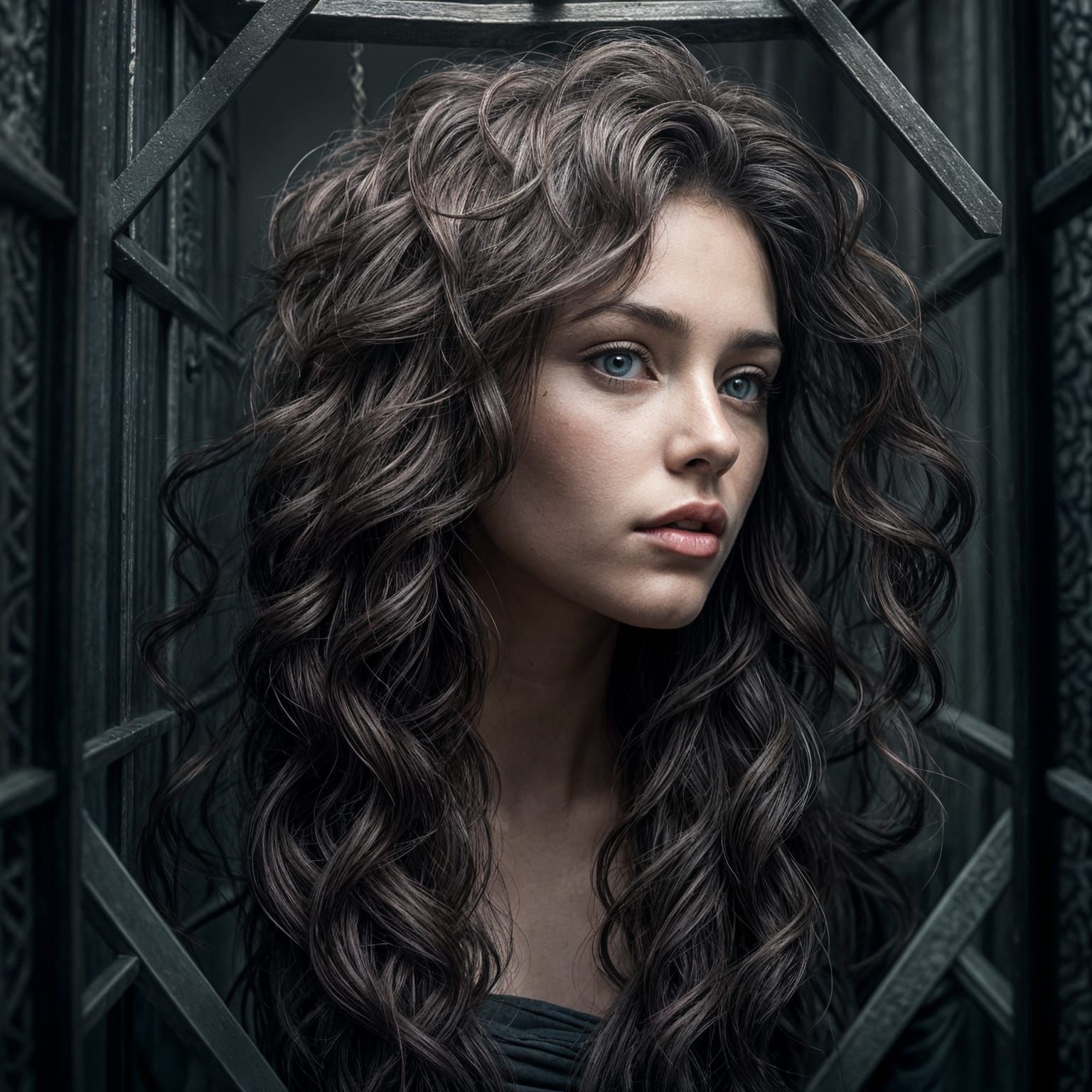 Beautiful Woman Trapped in Hyperrealistic Octahedron Prison