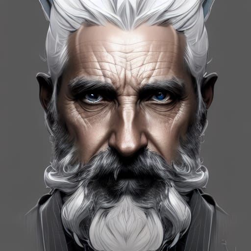 Detailed Portrait of a Handsome Grey-Bearded Wizard