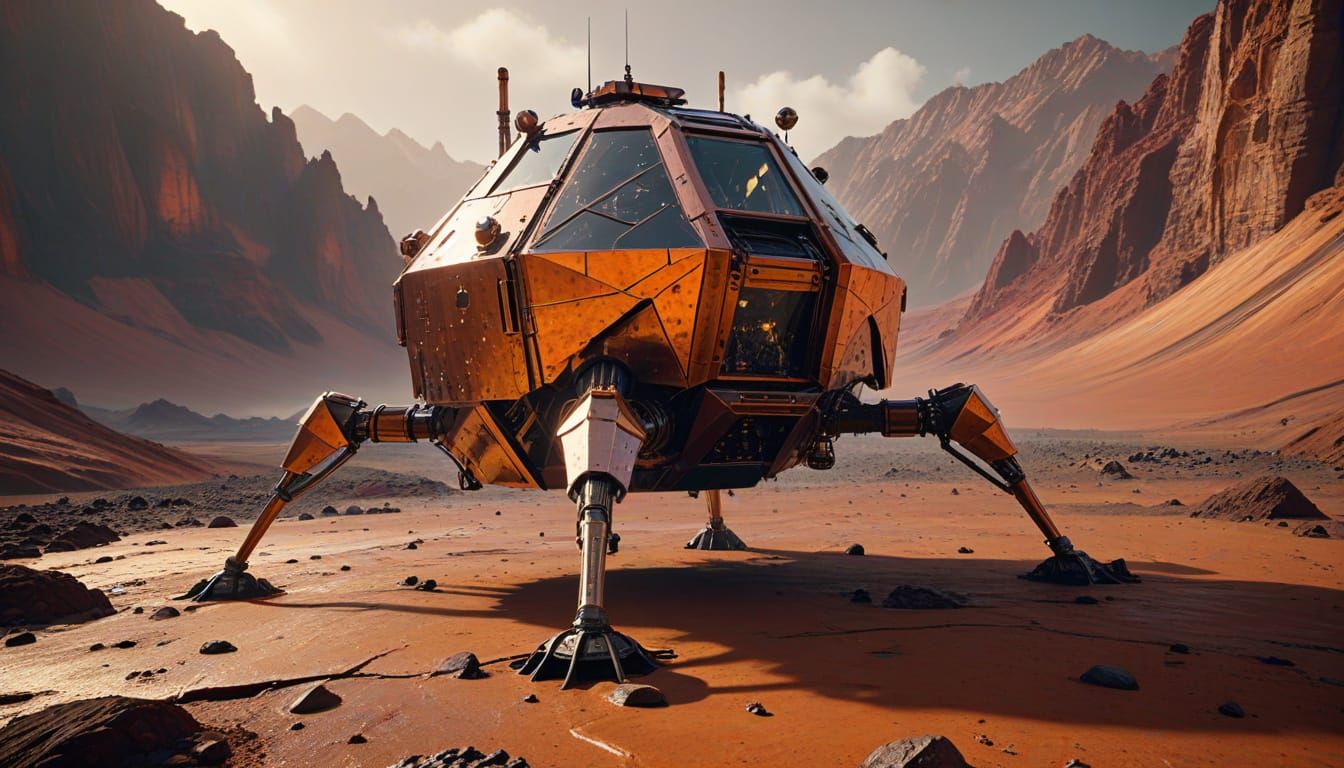 Steampunk Lunar Lander on Mars in Copper