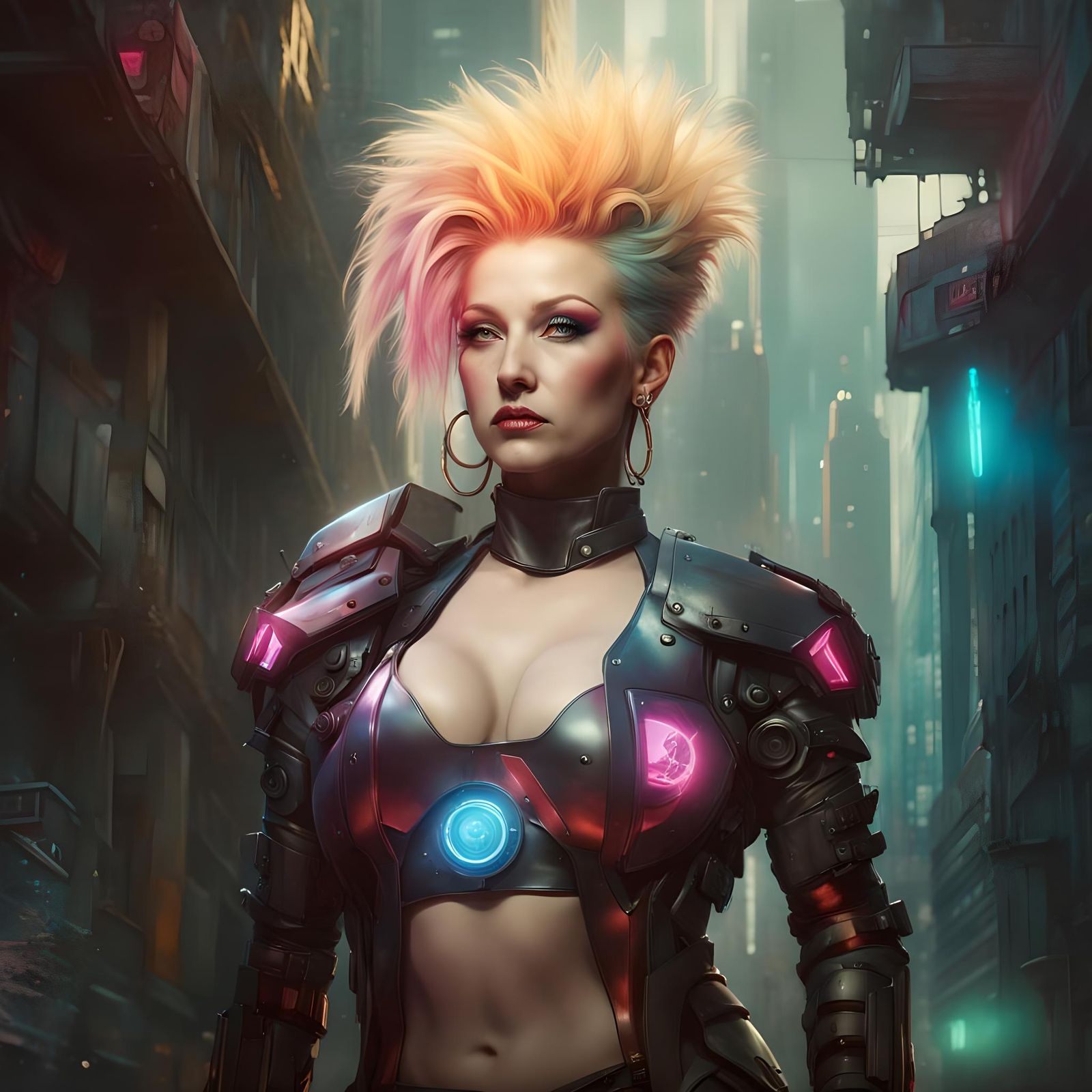 Cyndi Lauper: Cyberpunk Cyborg Warrior Portrait