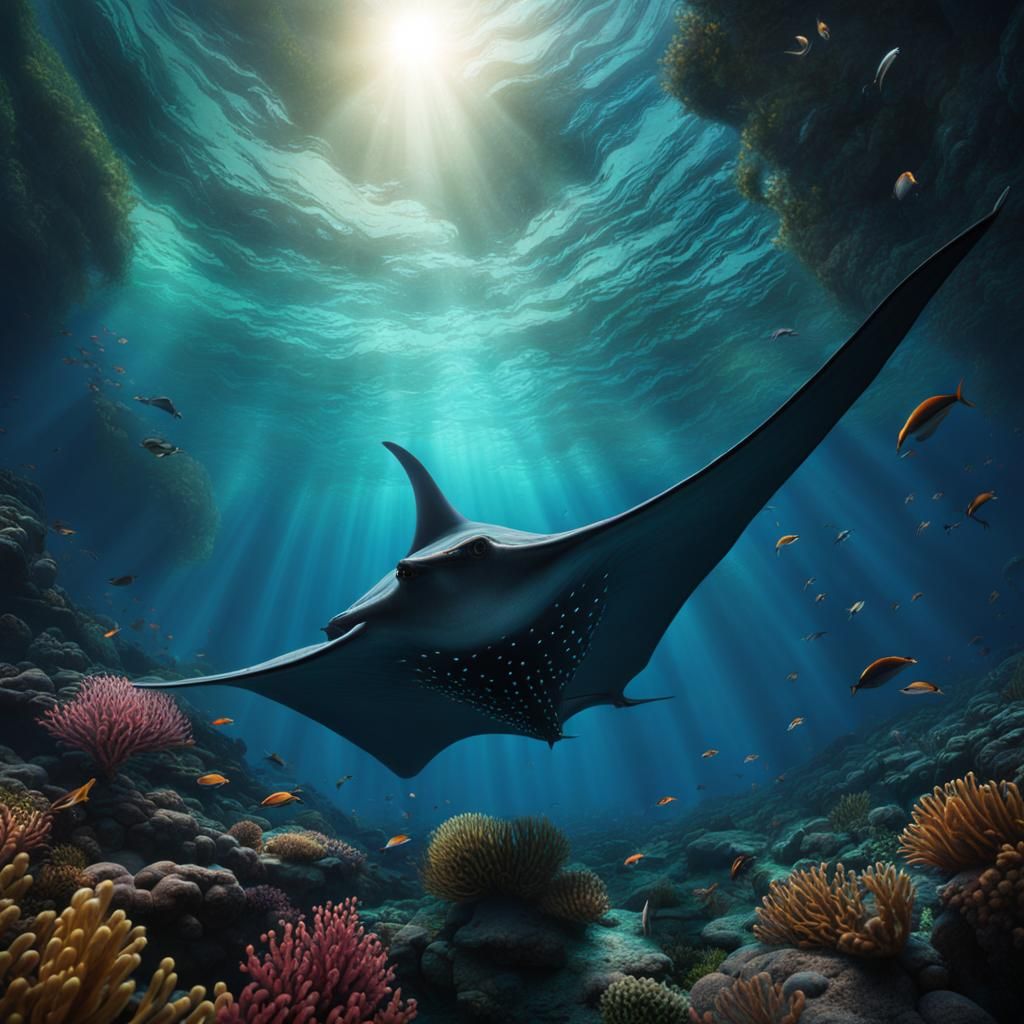 Majestic Manta Ray in Digital Painting Style