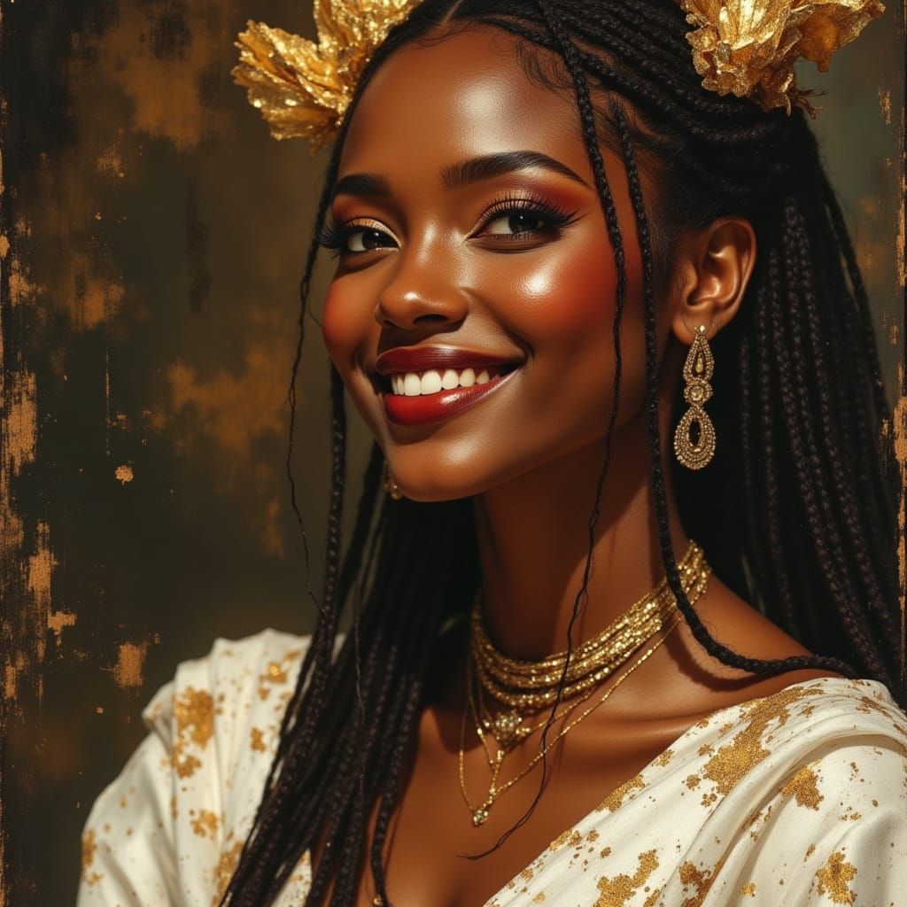 Elegant African Goddess Portrait in Oil Painting Style