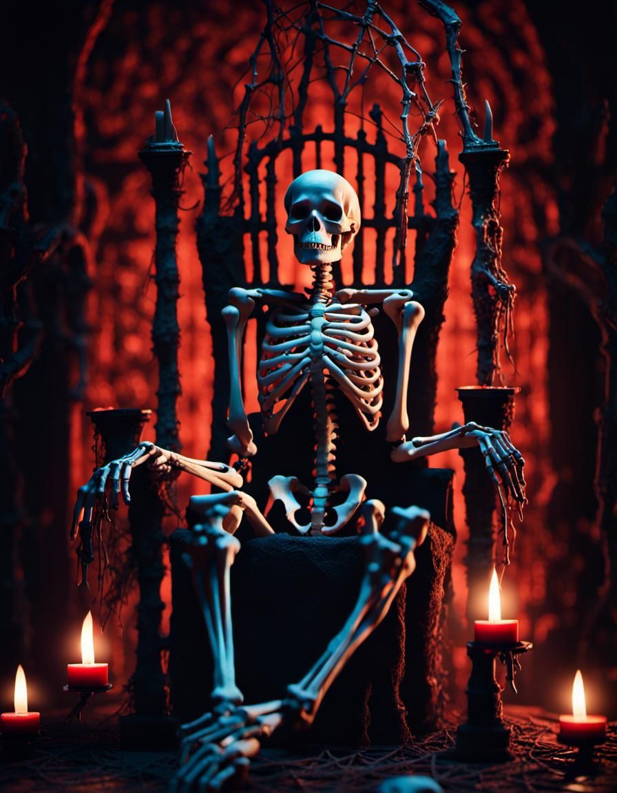 Skeleton King on Throne of Bones in 3D