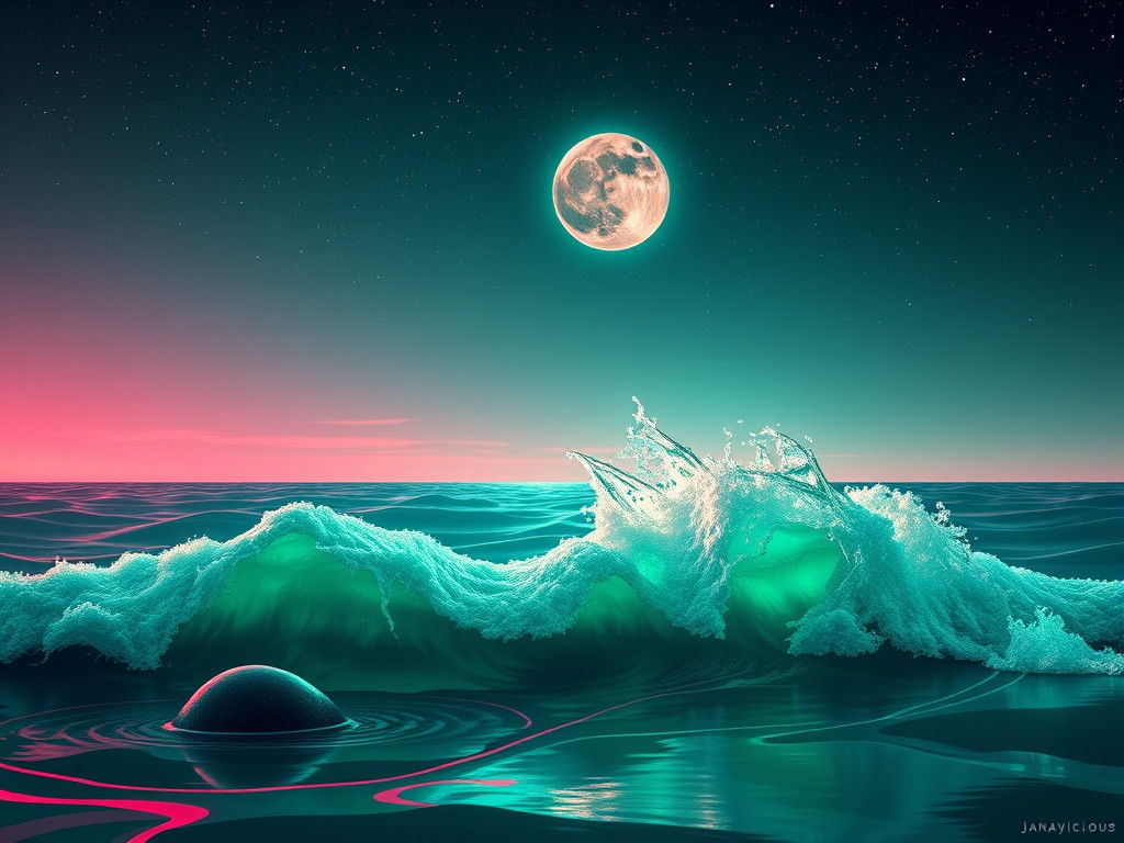 Art Nouveau Seascape with Neon Colors