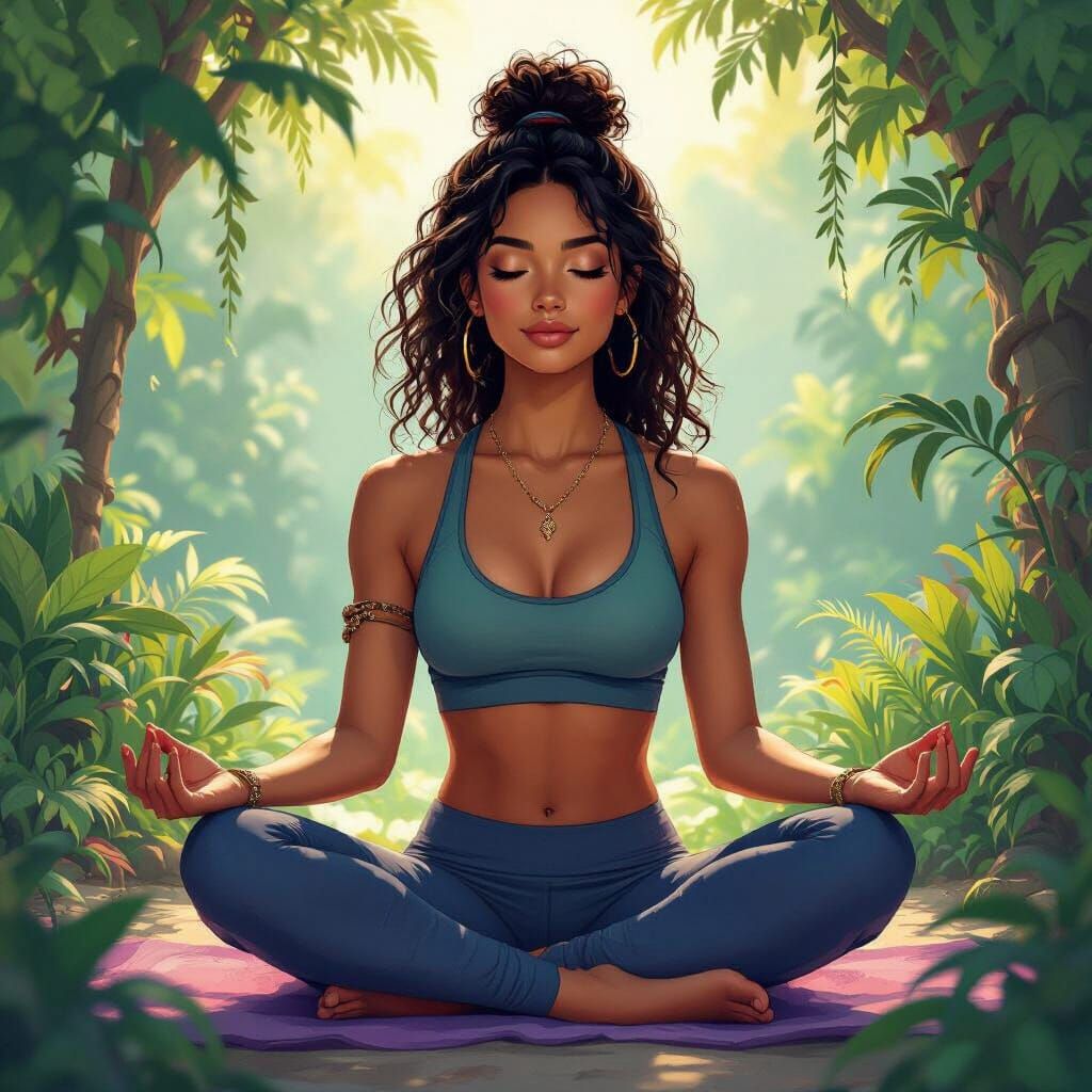 Serene Woman in Nature: Yoga for Calm Energy