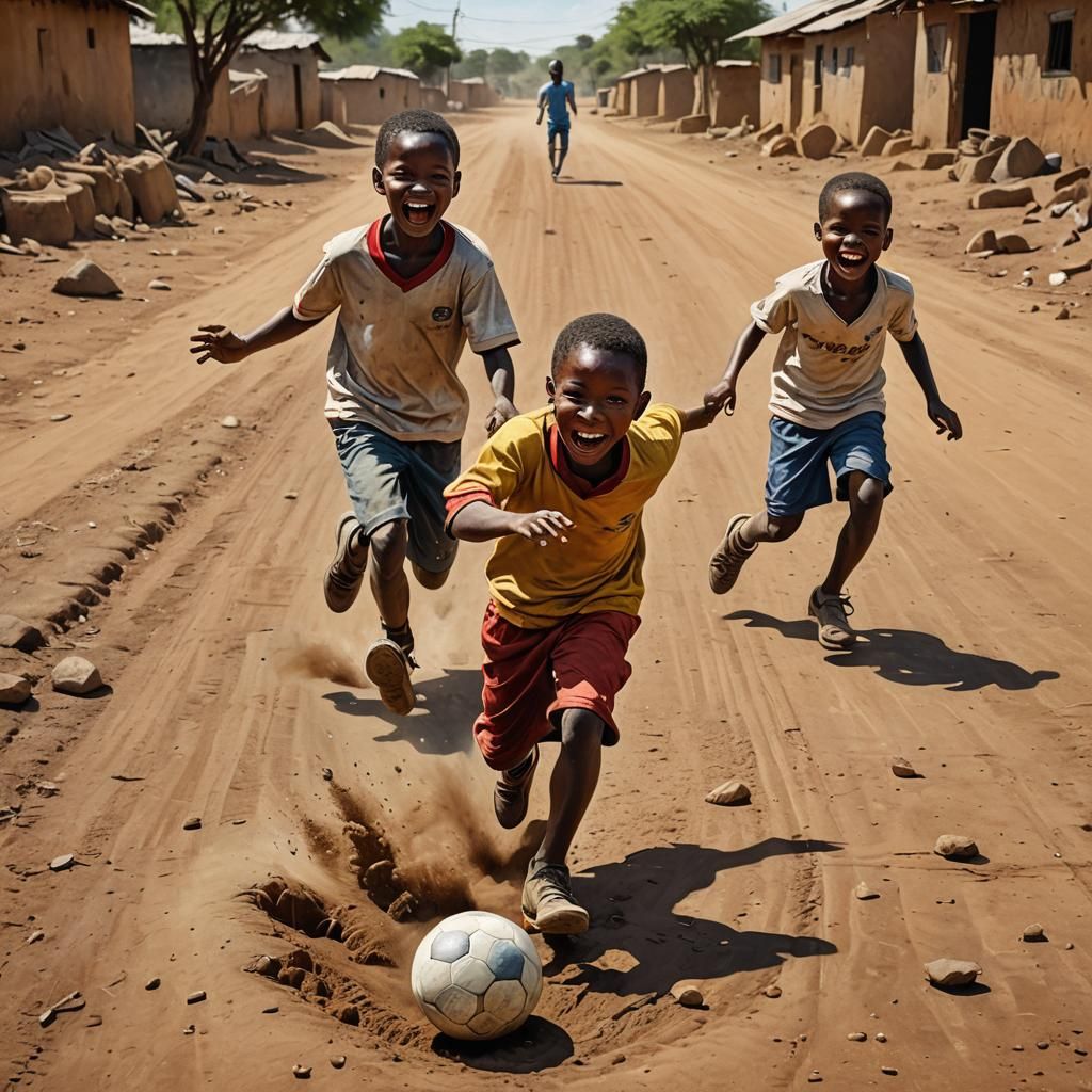 Children Play Football in Africa: Hyperrealistic Image