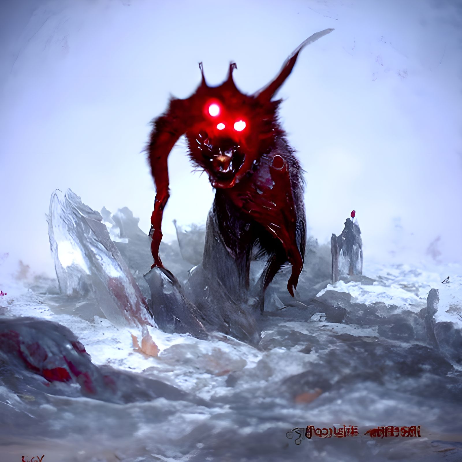 Horrifying Crimson Demon Stares Intently