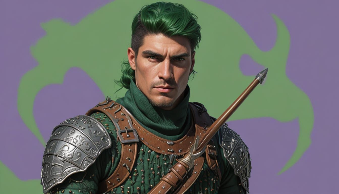 Fauvist Fantasy Hunter in Eerie Green Chainmail