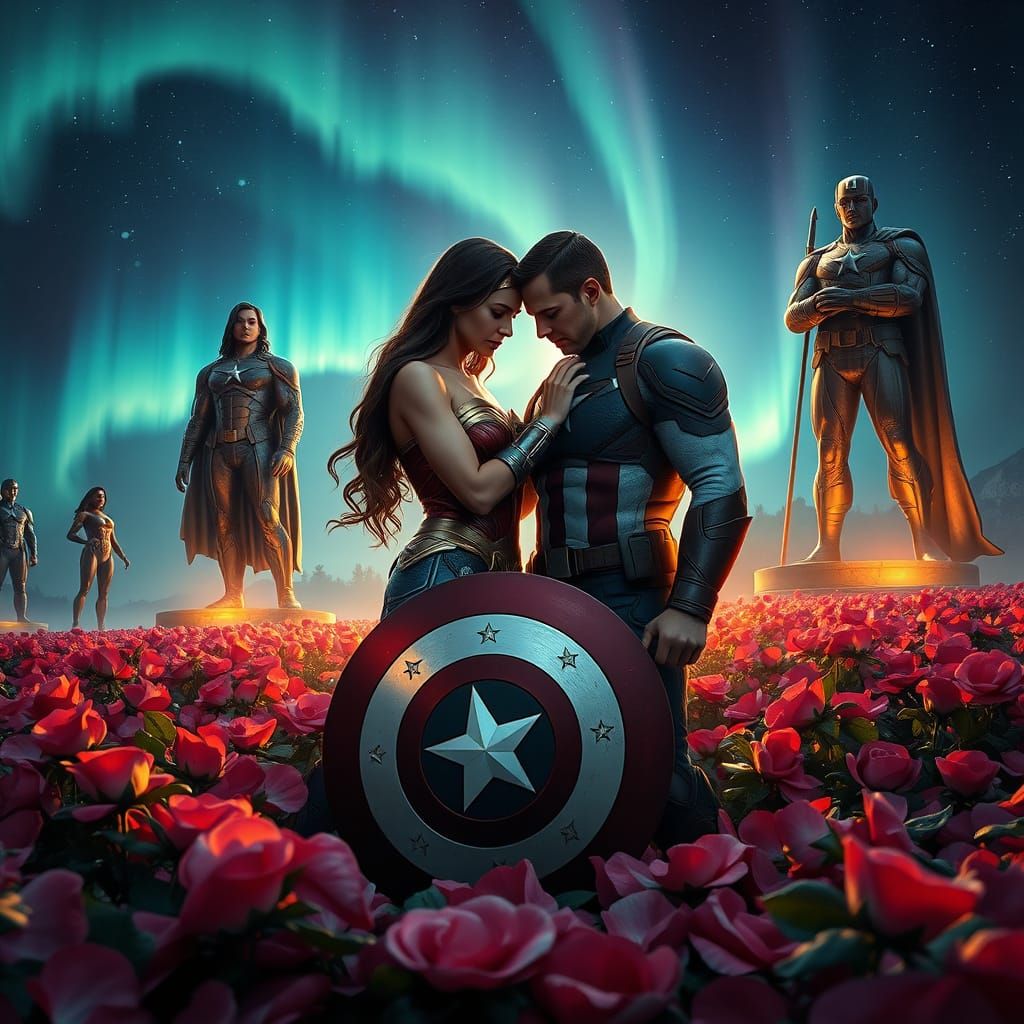 Wonder Woman Comforts Captain America in a Heroic Rose Garde...