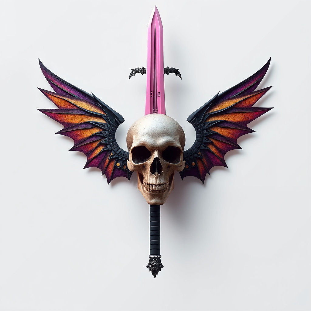 Winged Skull and Sword in Art Nouveau Style