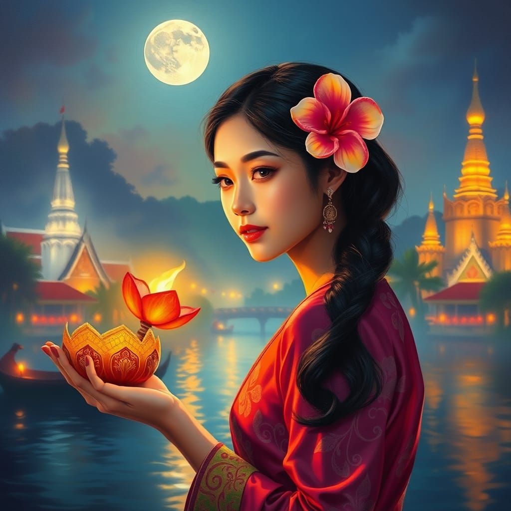 Thai-Korean Woman in Bangkok, Oil Painting