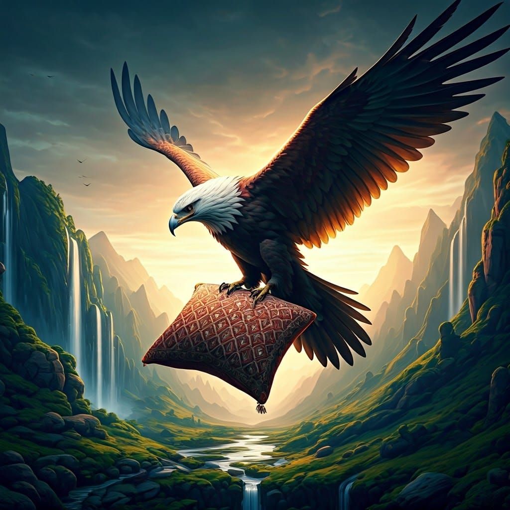 Majestic Bird Soars Through Fantastical Landscape