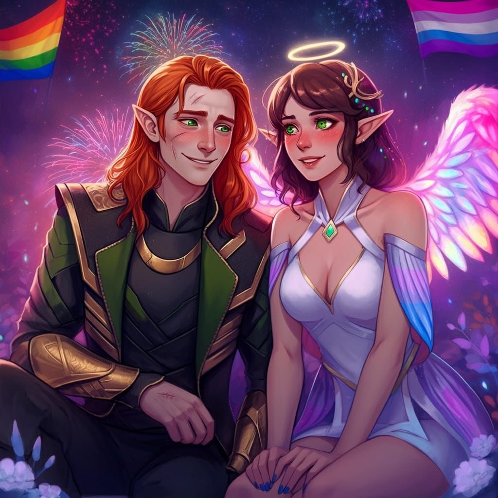 Loki and Inanna in Astral, Futuristic Scene