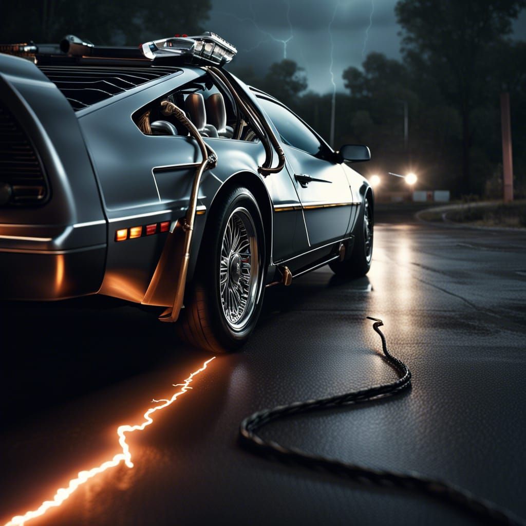Back to the Future Car and Lightning Strike Photo