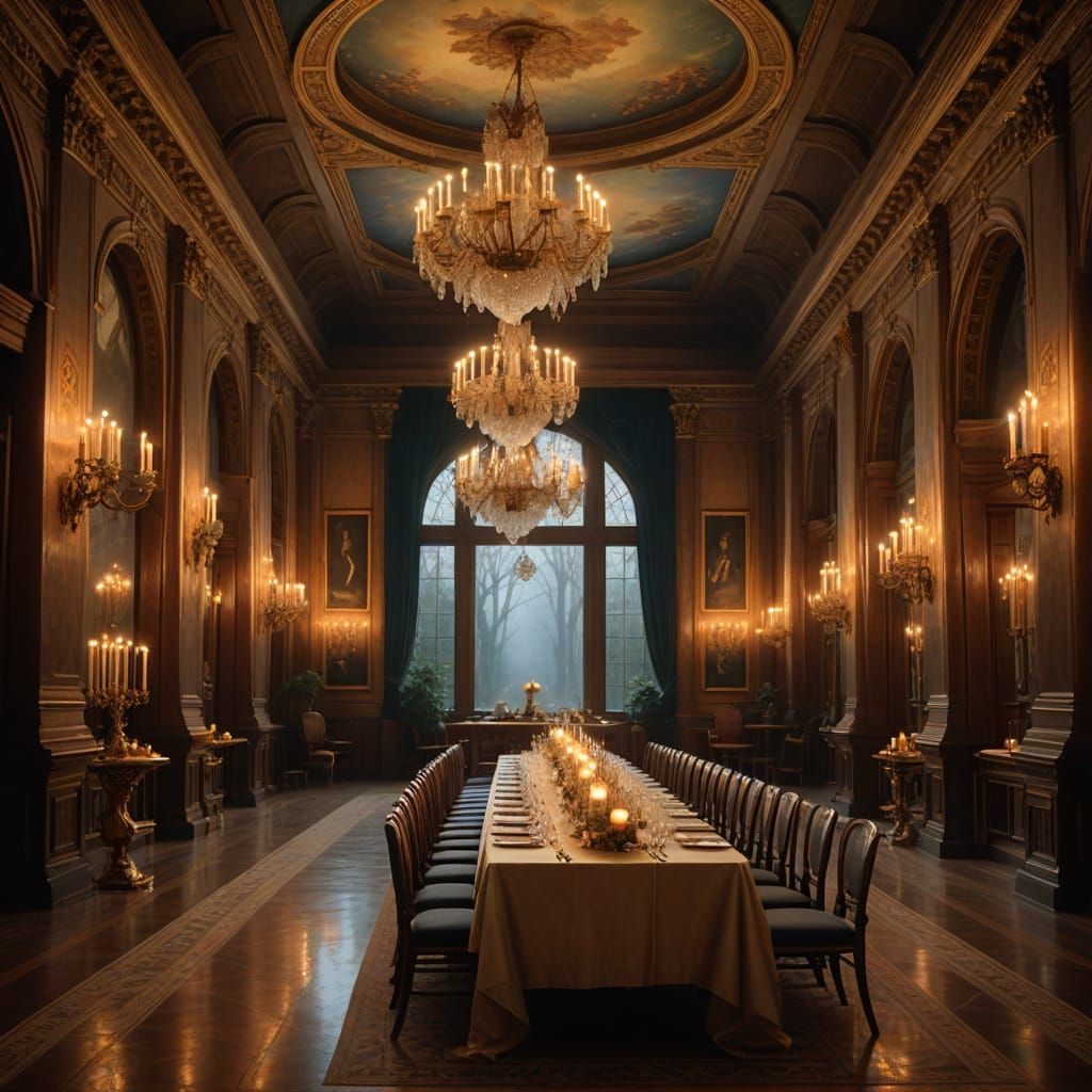 Ethereal Banquet Hall in Hyperrealistic Digital Art