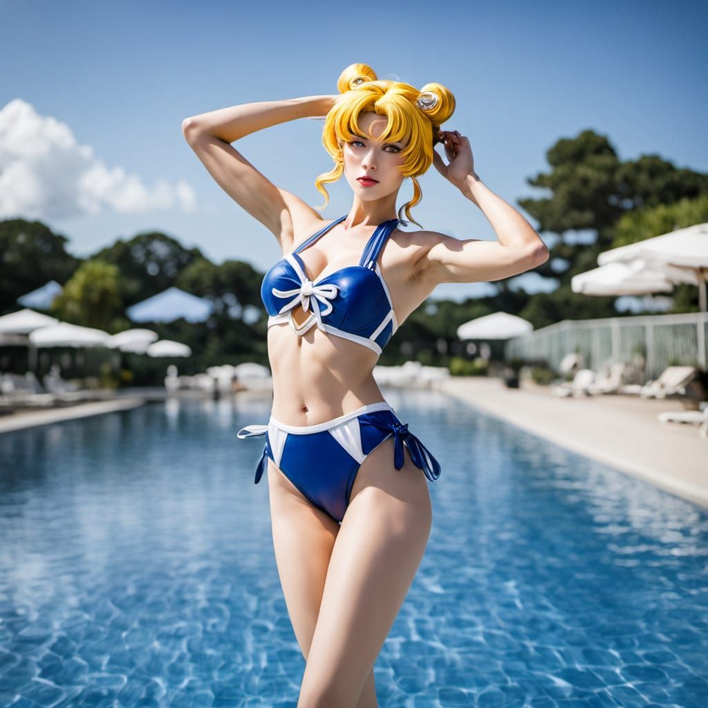 Sailor Moon Standing by a pool.