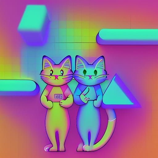 Cartoon Cats Robbing a Store in Vaporwave Style