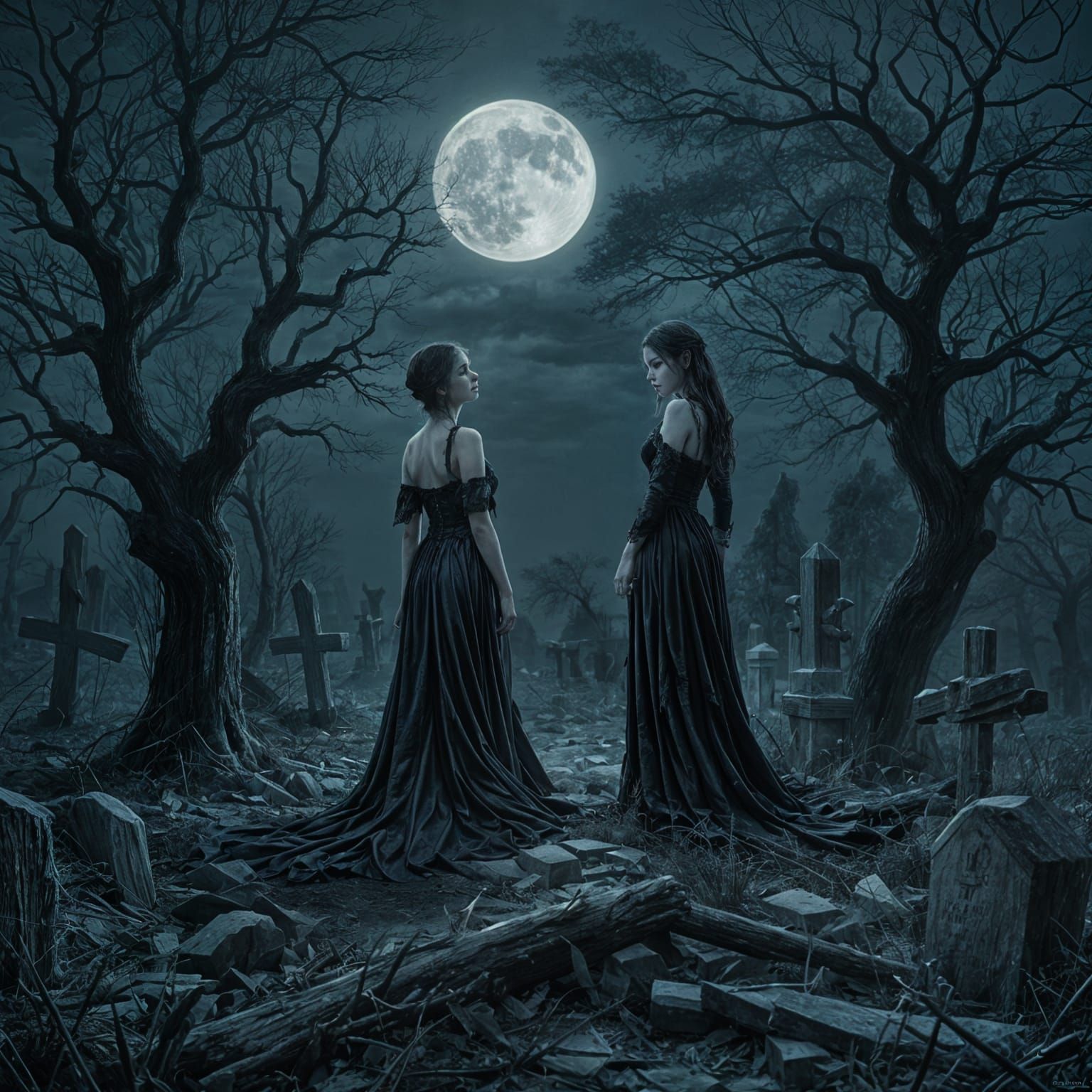 Eerie Gothic Scene: A Dark Ghost Story