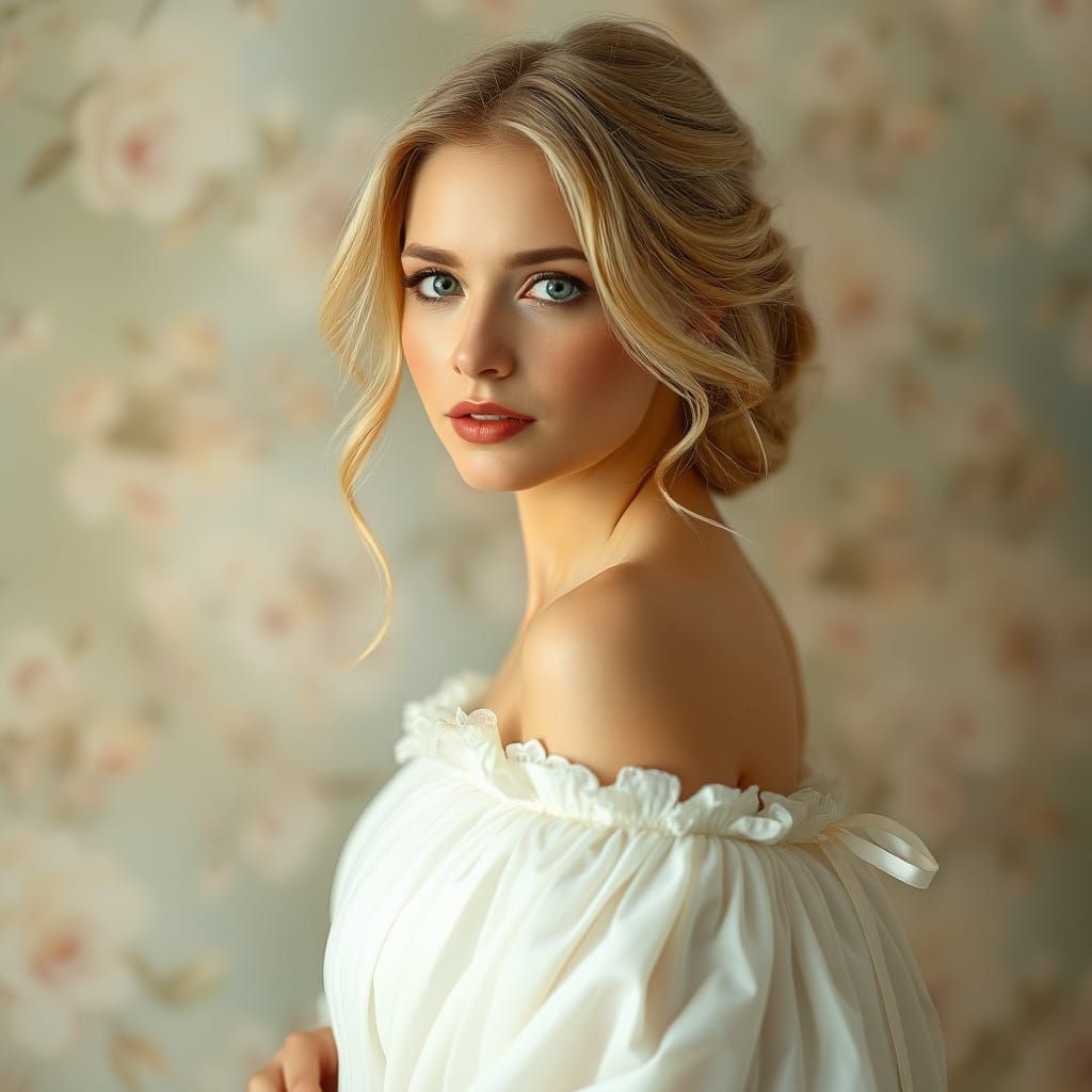A striking portrait of a woman with blonde hair and elegant ...