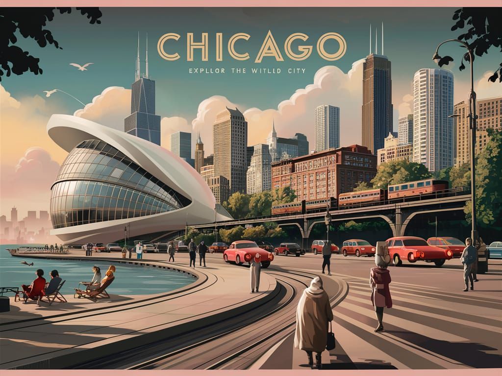 Chicago Art Deco Travel Poster: Explore the Windy City