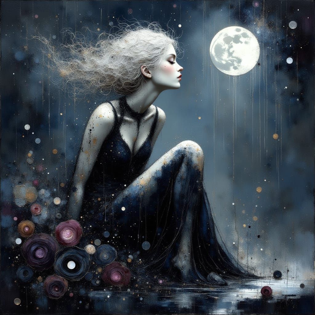 Mystical Woman in Bioluminescent Rain